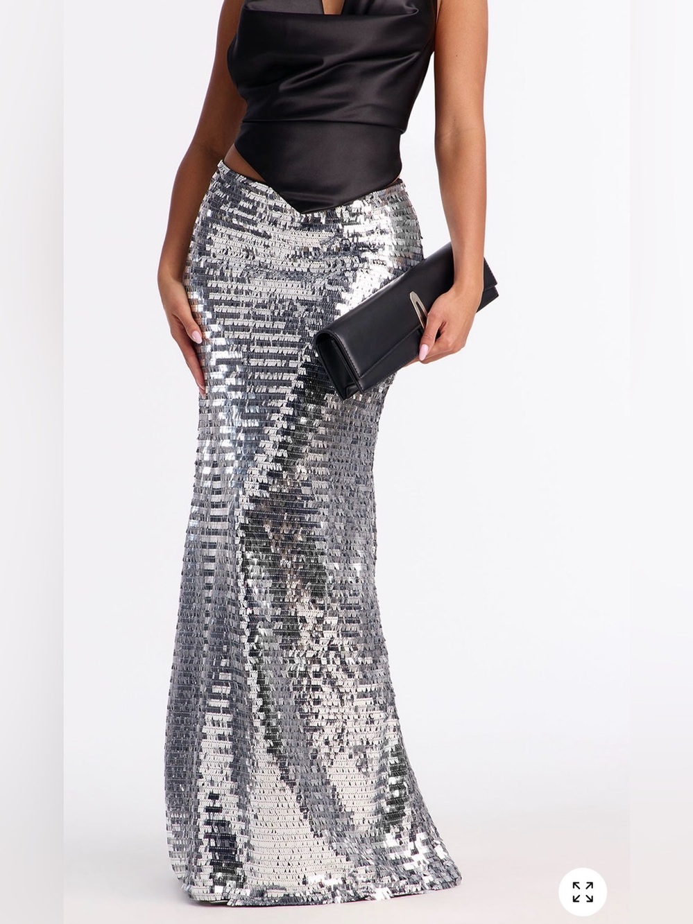 Silver Sequin Floor-Length Evening Skirt